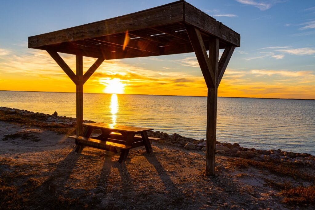 Sunset on The Laguna Madre at Bird Island Basin Campground, Padre Island National Seashore, Corpus Christ, Texas, USA